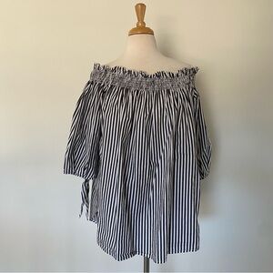 Striped Off the Shoulder Quarter Length Sleeve Plus Size Top XXXL